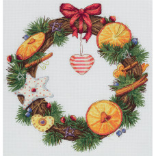 Набор для вышивания Крестом PANNA (ПАННА) PS-7055 "Венок с апельсином и корицей", 27*27 см