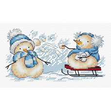 Набор для вышивания Крестиком Жар-Птица М-721 "Забавные Снеговики" 13х7 см.